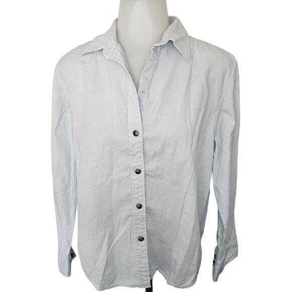🆓 FREE DENIM FORUM Light Blue Button Down Long Sleeve Top Extra Extra Small - Picture 1 of 8